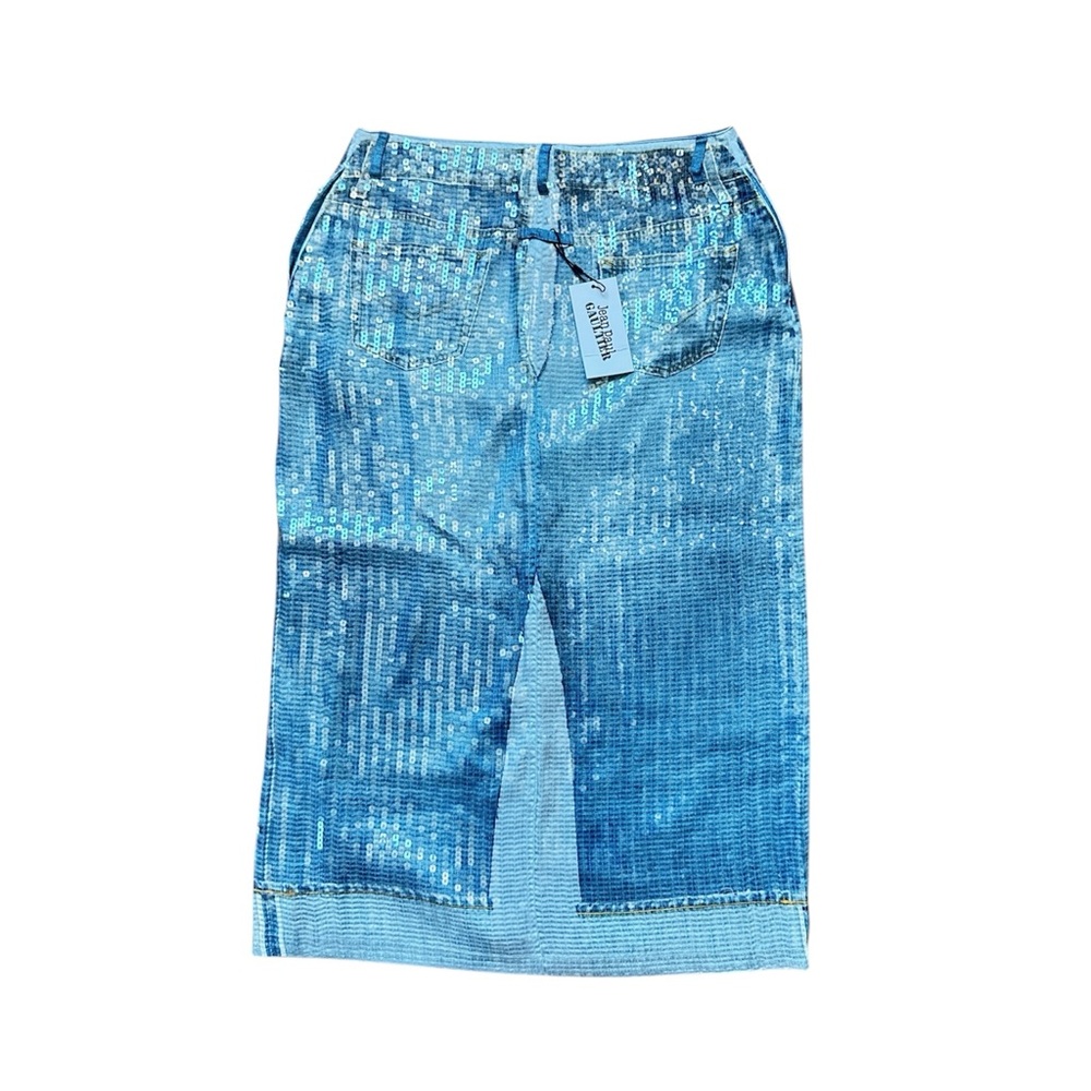 NWT Jean Paul Gaultier Sequins Denim Jeans Trompe L’oeil Midi Skirt - Picture 8 of 11